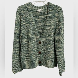 Pure Jill Space-Dyed Three-Button Chunky Cardigan Sweater Women's Size L Green
